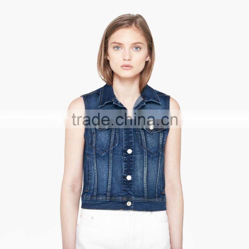 denim sleeveless jacket for women with pocket for summer