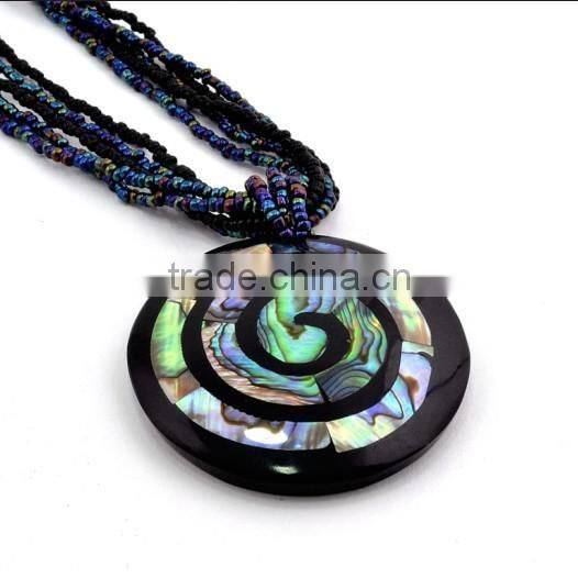 high end handmade stripe sea shell pendant necklace carved abalone shell necklace for engagement return gift