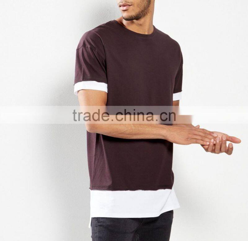 Fashion Design Men's Longline Two Tone T Shirt Elongated Panel T Shirt Hip Hop streetwear