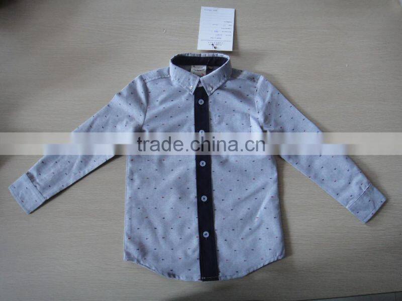 TC fabric Printed Stand Collar Boys Shirt Long Sleeve