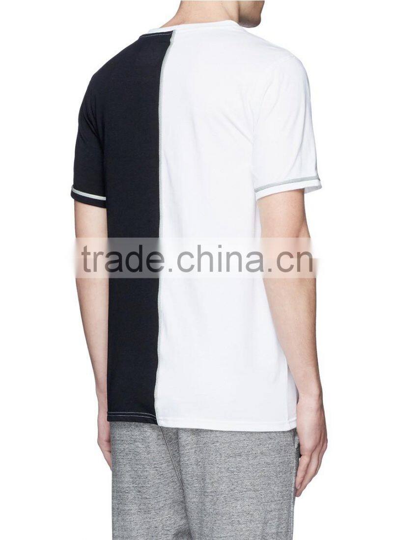 black and white contrast color t shirt two color t shirt with reflective thread