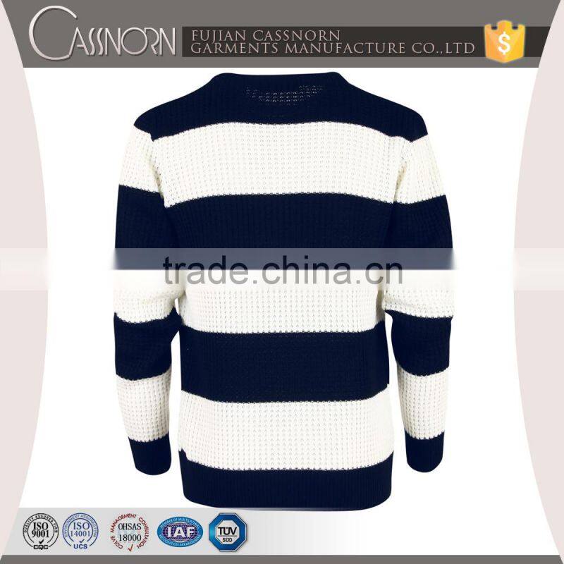 Open weave ribbed cuffs and hem slim fit two tone striped pattern sweater