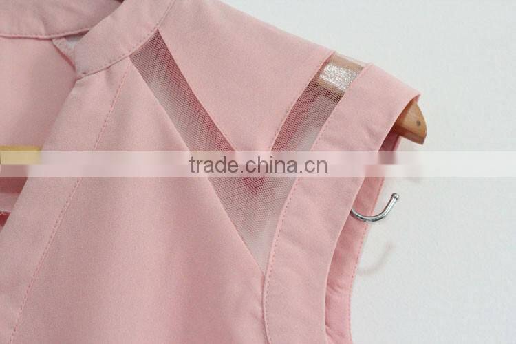 2016 hotsale Sexy Chiffon Lace Patchwork Blouse design Sleeveless Top Clothings for women