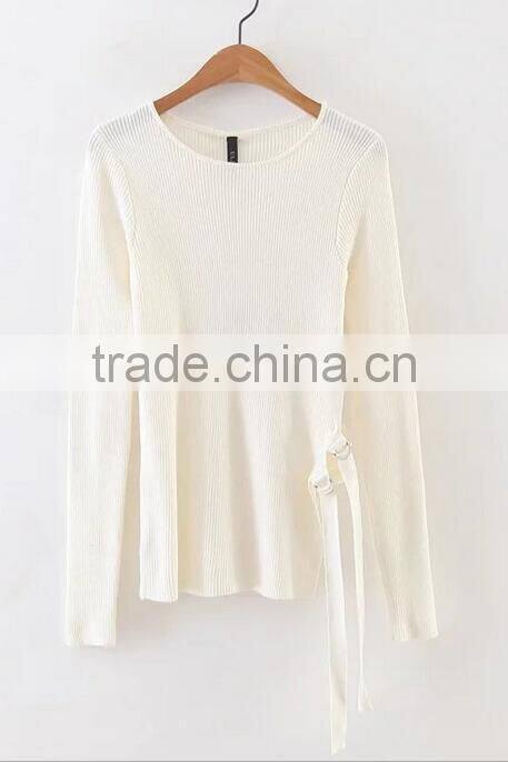 EY0867S long sleeve cable-knit hem split pullover knit sweater patterns for girls