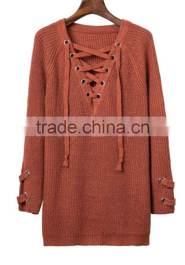 EY0850S 2016 Autumn Women Long Sleeve V-neck Loose Stitching Pullover Sweaters