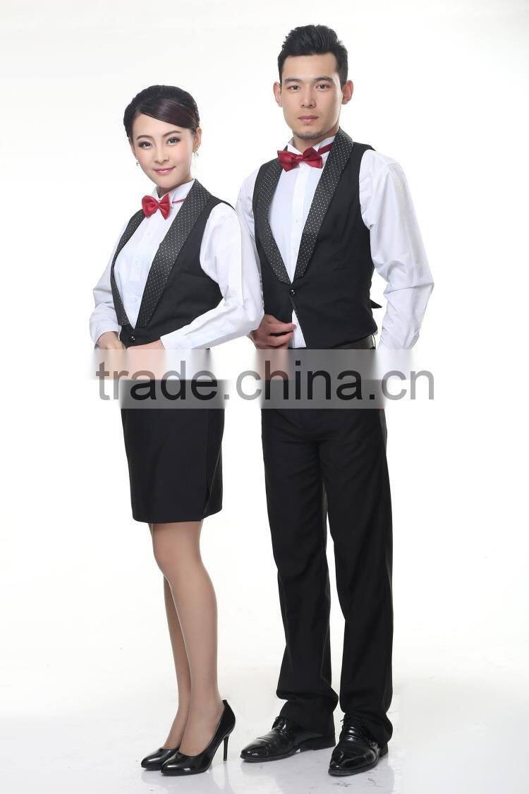 Juqian custom high end slim fit western restaurant waitress tuxedo uniform designs