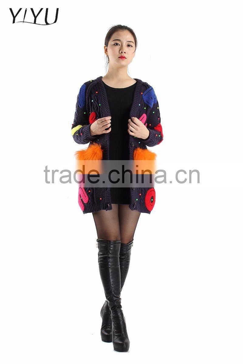 Womens Cute embroidery wool Knit cardigan Sweater Tops mujer