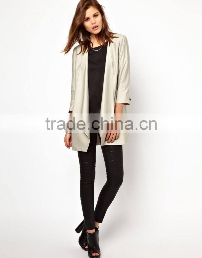 2013 wholesale fashion longline relaxed high quality viscose blazer for ladies