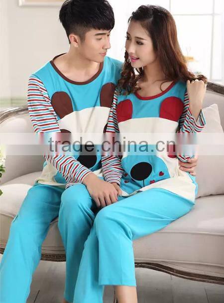 2015 wholesale blue cotton couple winter pajamas