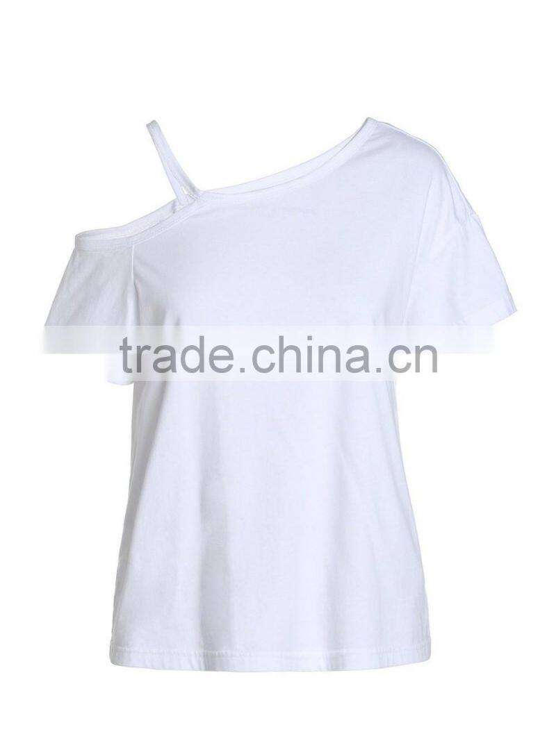 Ladies high quality rayon cotton one-shoulder t shirt factory