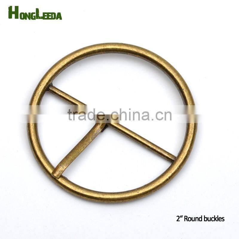 50mm 2inch metal alloy pin buckle big round belt bag buckles antique brass / Bronze color BK-082