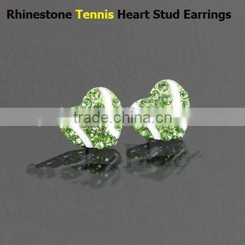 2015 factory price full all sports rhinestone heart stud earrings baseball stud earrings
