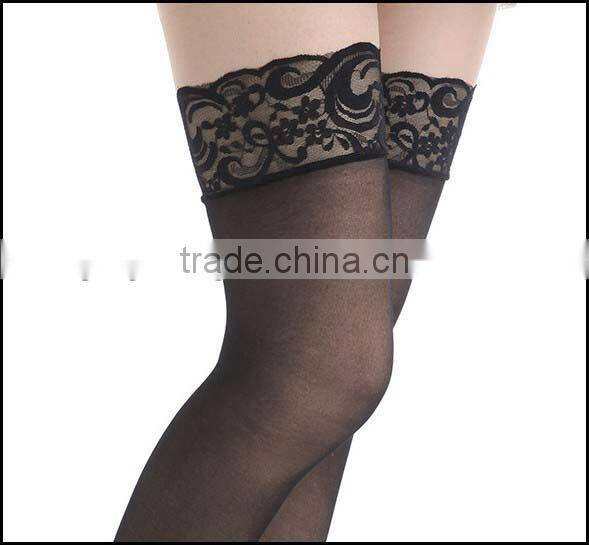 Clothing Importer China Women Thigh High Band Stay Up Sheer Lace Top Silicone Tube Nylon Stockings