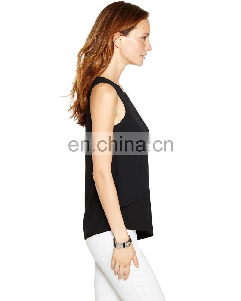 women sleeveless black slim layer front tank top blouse