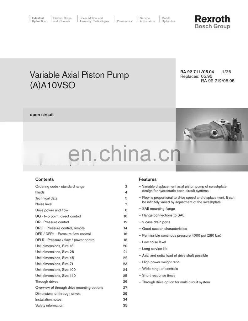 Rexroth high pressure hydraulic piston pumps A10VO28 A10VSO28EP variable plunger pump A10VO28ED71/31R-VSC2K01P