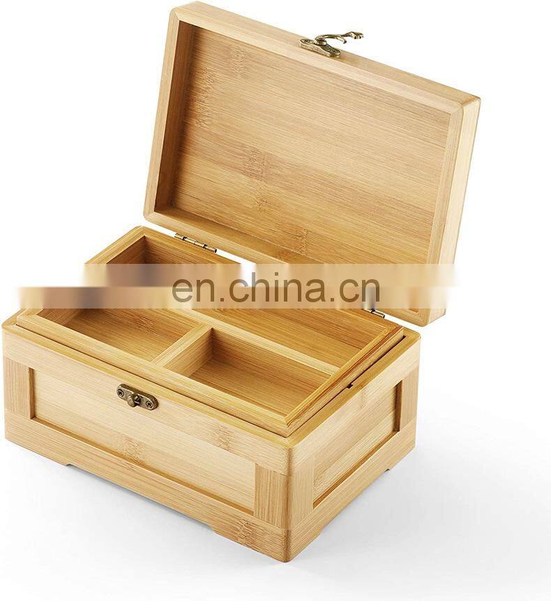Rectangular wooden bamboo gift packing box with hinged lids