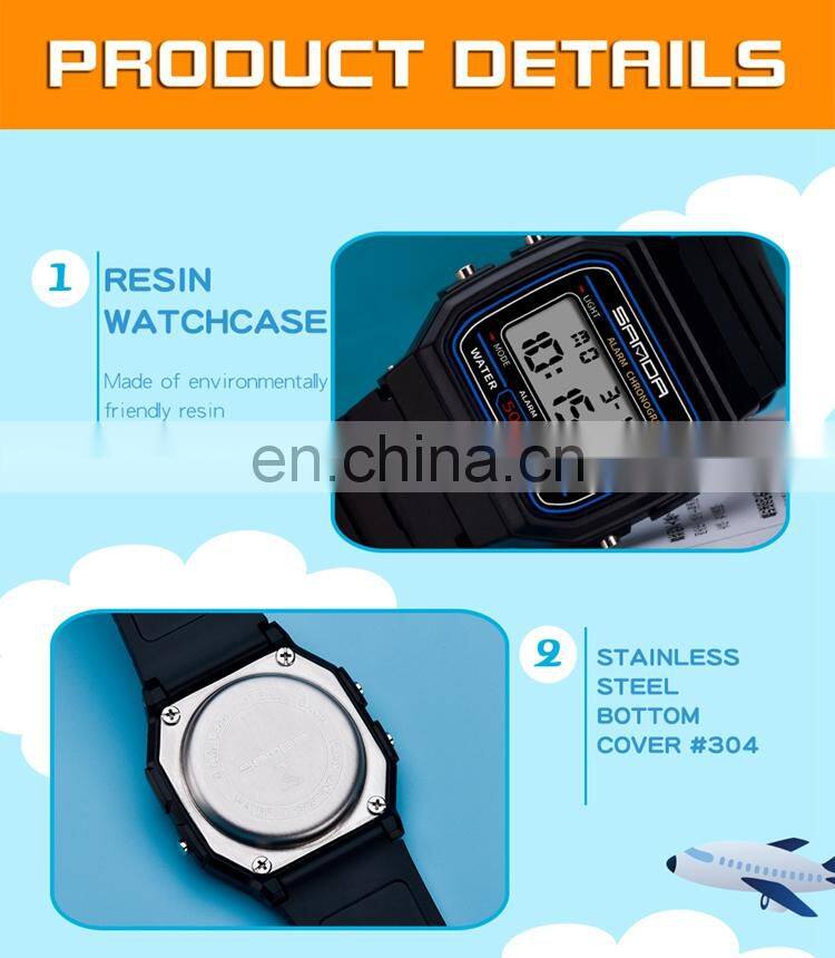 SANDA 391 Kids Fashion Digital Watch Resin Waterproof Outdoor Sport Week Date Show Boys Girls Watches