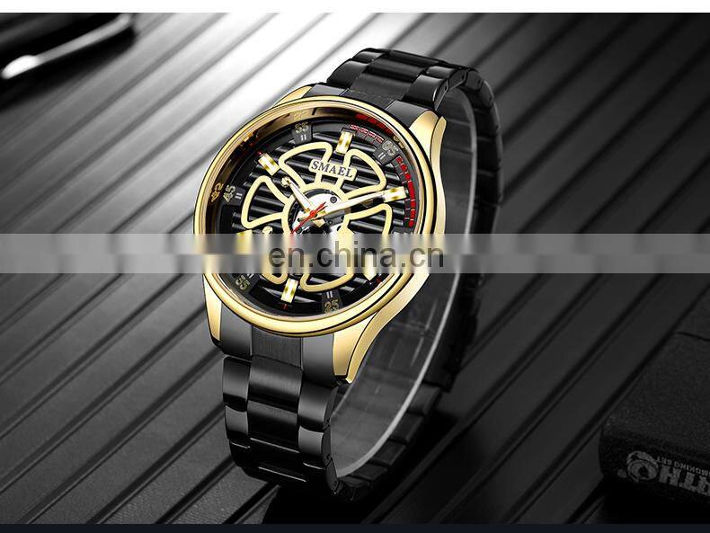 SMAEL 9180 Quartz Watch For Men SMAEL Golden Watches Waterproof Auto Date Male Clock Analog Stainless Steel Watches