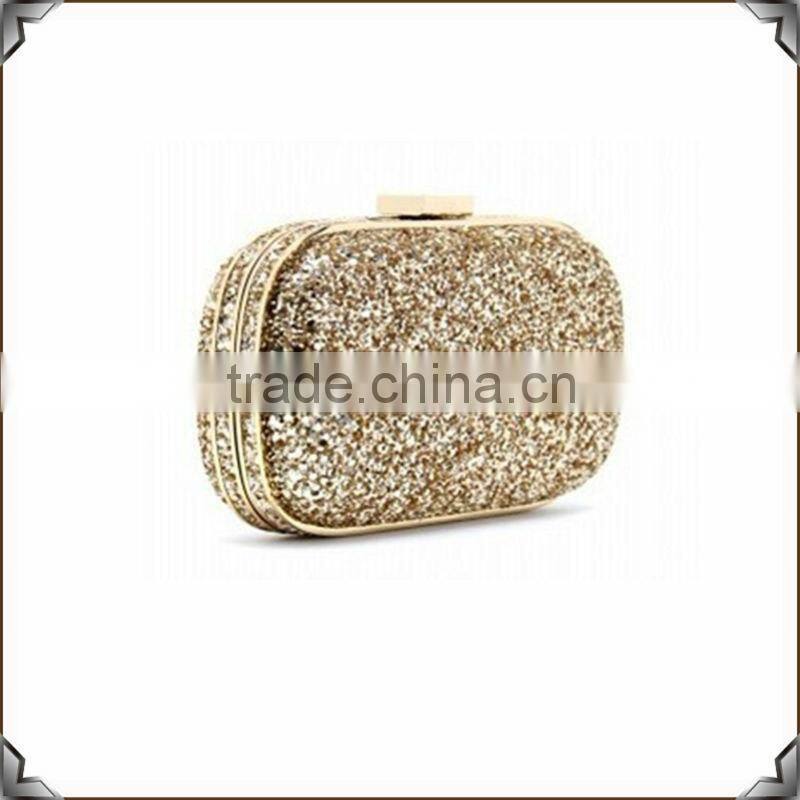 fashion glitter women clutch bag with gun metal frame
