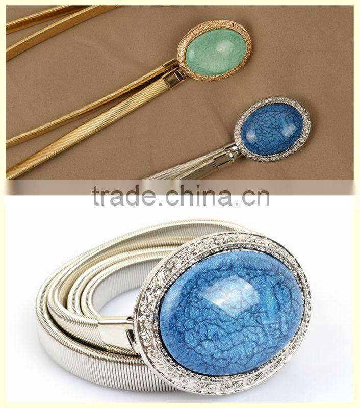 New design girls waist chain silver frame sexy blue stone waist chain