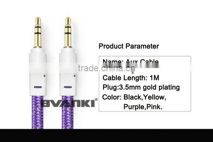 new products 2016 Quality nylon braided Aux cable 3.5mm male male colorful audio cable bulk buy from china