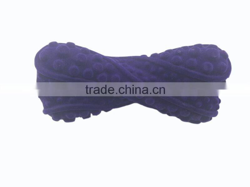 cheap bone shaped flocking vinyl pet dog squeaky chew toy