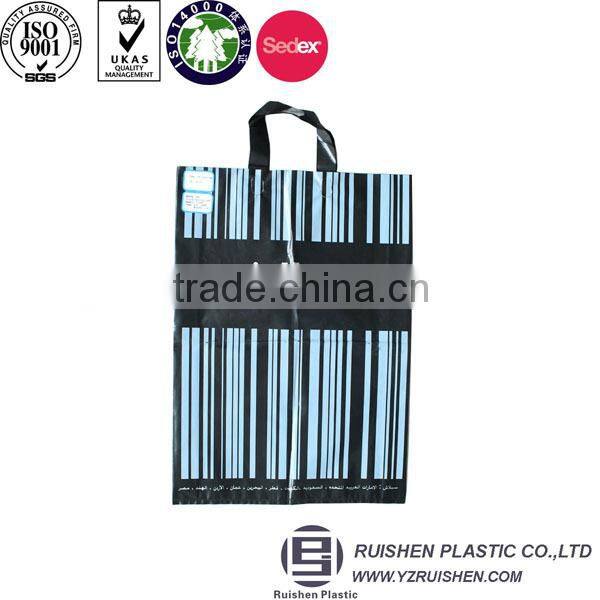Biodegradable soft loop handle plastic bag with reinforced handle