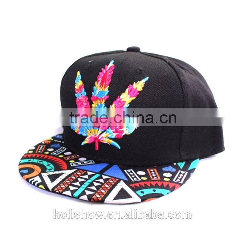 Wholesale Leaf Embroidery Printed Flat Brim Man Women Snapback Cap Cheap