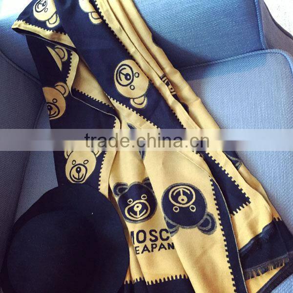 New Ladies Fashion Bear Printed Pashmina Wool Scarf