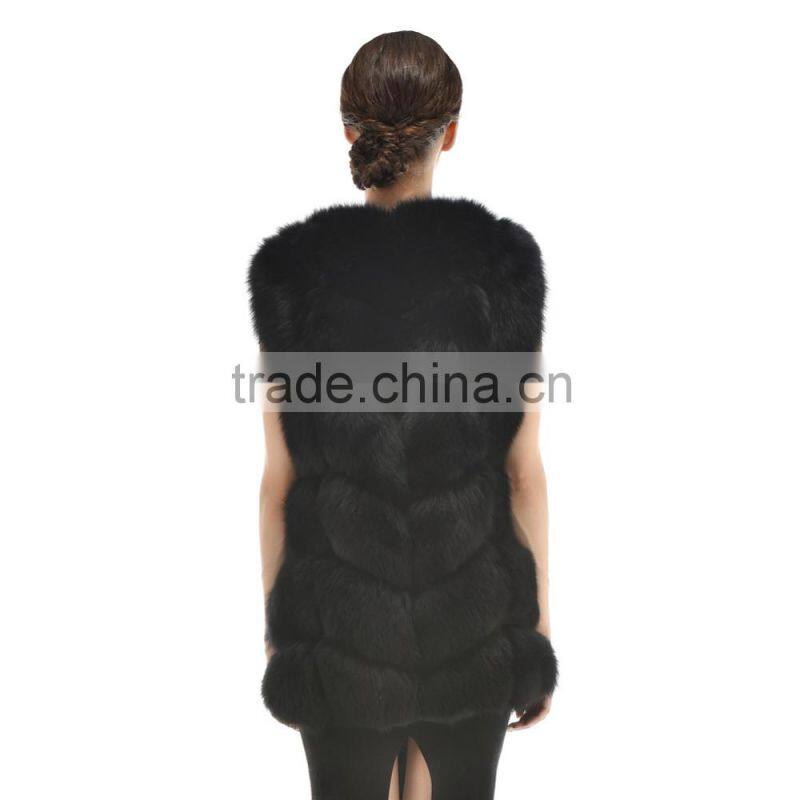 2015 Winter Latest design Long Style Nature Fox Fur Vest With trimming