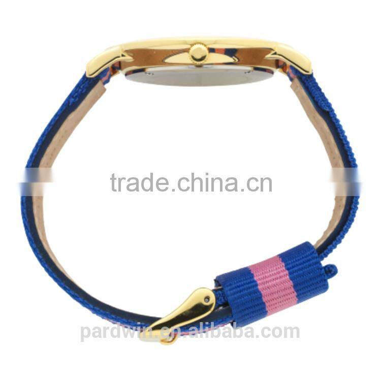 Brand swedish watch nylon strap 20mm width PVD gold stainless steel case sapphire glass 2 hands watch