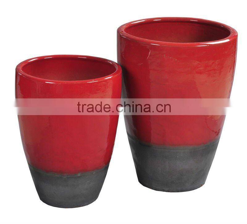 ceramic low garden pot with dot design