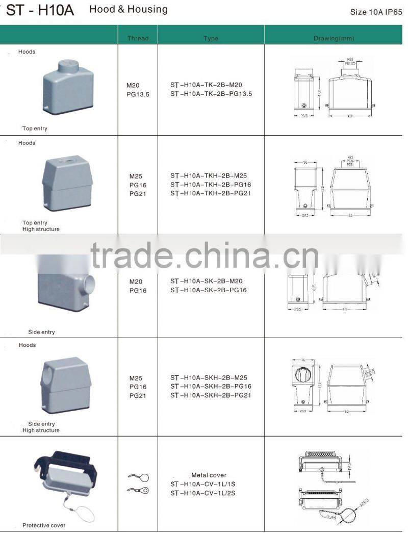 Hood and Housing for heavy duty connector screw terminal electric clamp connector