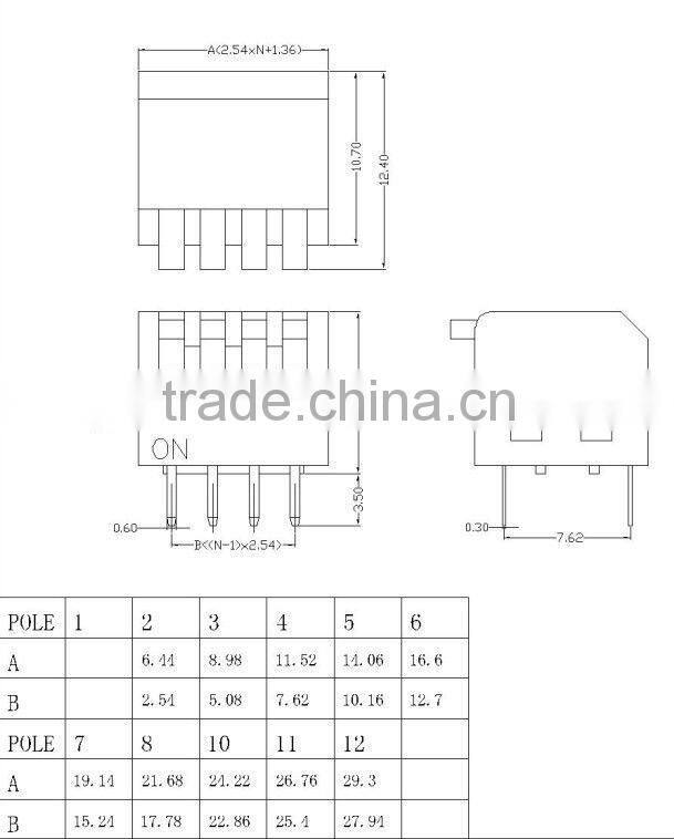 8Pin Red DIP Switchs/Horizontal 8Pin 2.54 pin distance Dip switch with ROHS