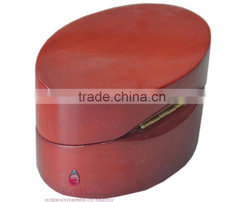 Great red elliptical shape custom wedding ring box wooden