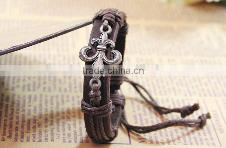Alloy Flower Bracelet Cow Leather Wrap Bracelet Charm Bracelet Wholesale