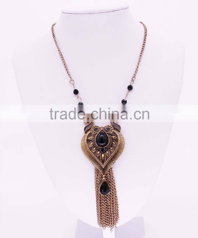 Unique chain Jewelry gold antique Tassels Necklace Fancy Big Heart Pendant Necklace GJ-094
