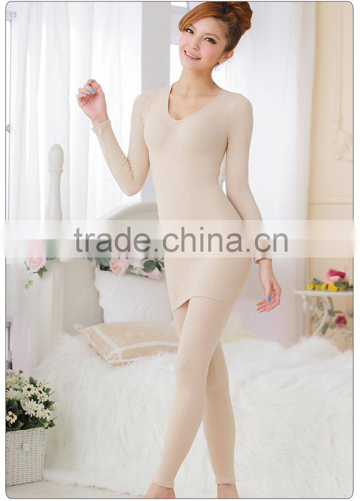 Womens Rib High Elastic Long Johns Winter Thermal Underwear Sets