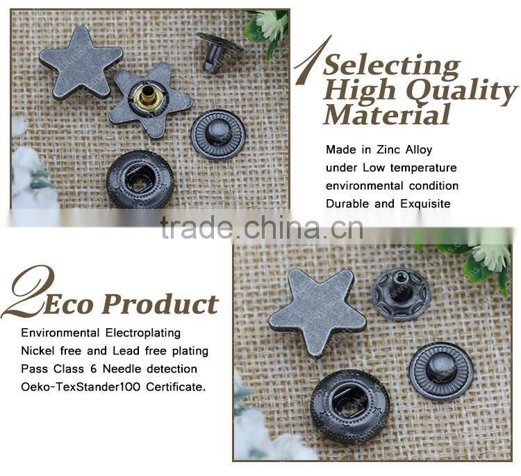 Star Design Snap Fastener Metal Button Spring Snap Button for Leather jacket