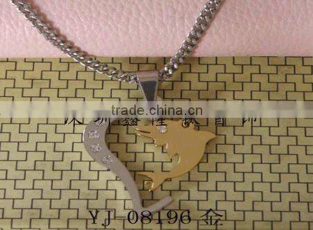 TC64 Stainless Steel Half Heart and Black Dolphin Pendant