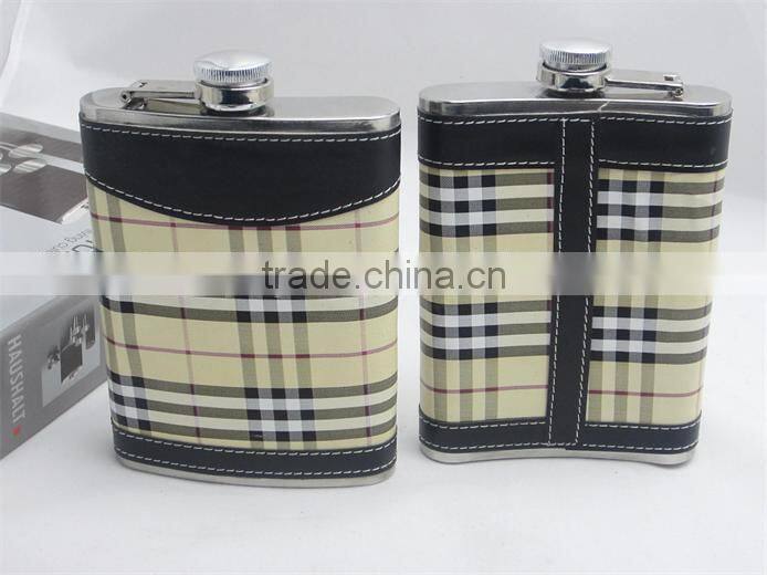 British Style ! ! hip flask with grid leather covered
