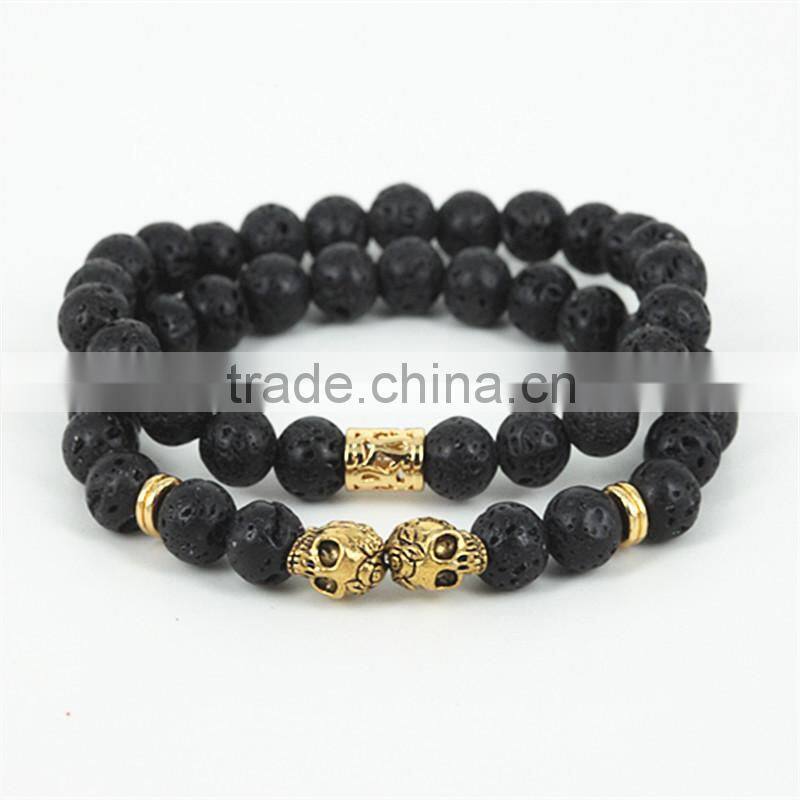 KJL-0100 New Design Black Natural Stone Lava Energy Beads Bracelet Black Agate Hamsa Bracelet For Uniex
