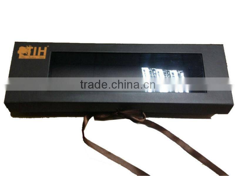 2013 American popular customized gift box ,flatable packing,brown color with big window and brown robbin tie