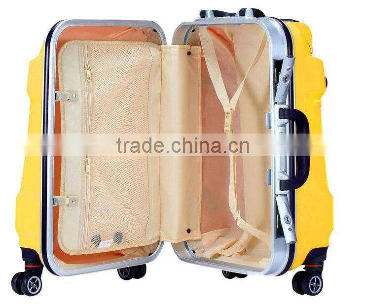 2014 china alibaba New design bumblebee luggage set,yellow aluminum frame luggage trolley,20"+24"+28" size travel luggage