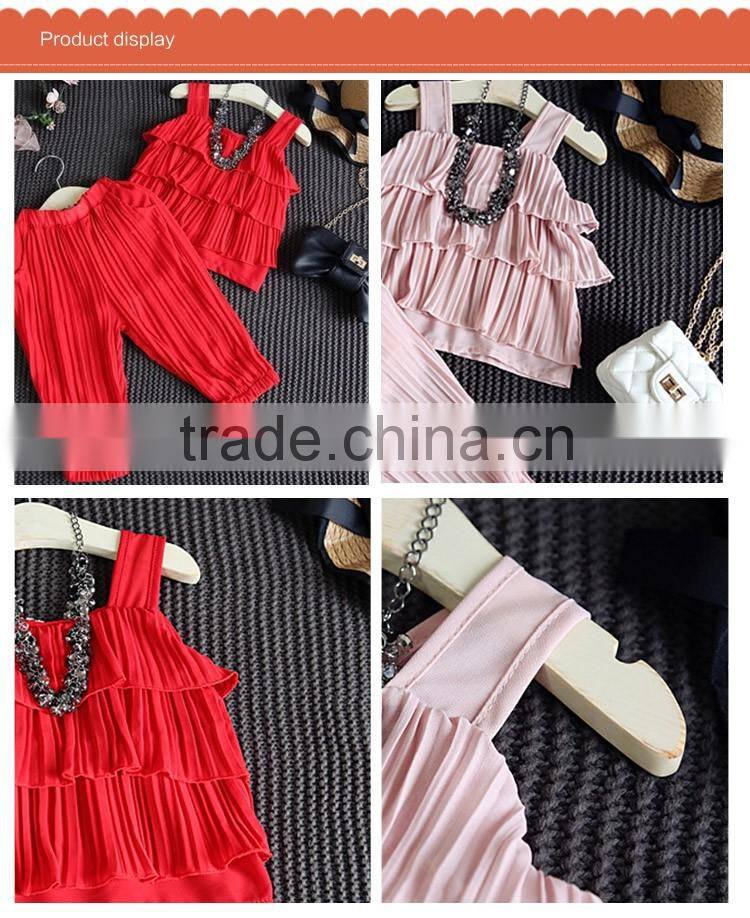 Lovely Pure Color 2-7 Years Girls Breathable Pleated Children Short Pants Suit with Vest