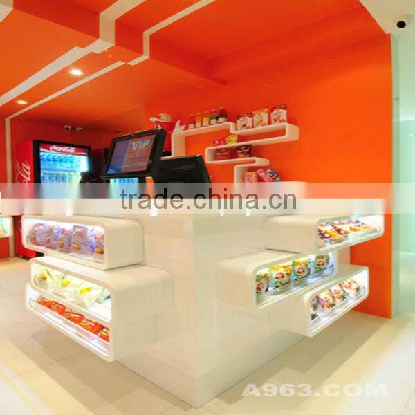 big check out service table with products in it