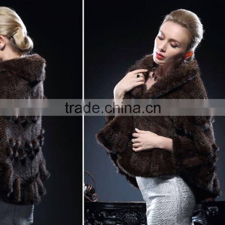New Design Natural Knitted Mink Fur Poncho for Fashion Girls with Cheap Price