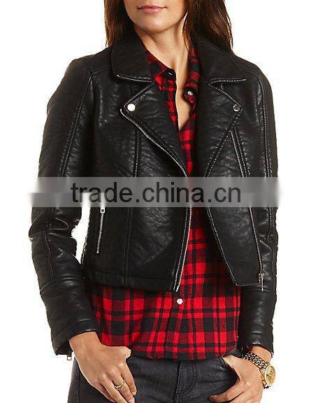 custom new design women faux leather moto jacket