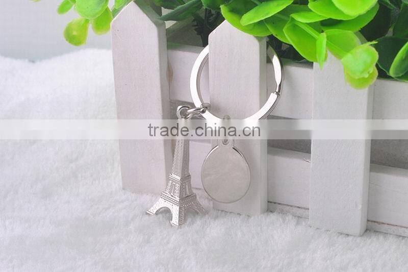 Beautiful Keychain New Design Eiffel Tower With Polished Disc Double Charms Keyring Fashion Keychain For Women
