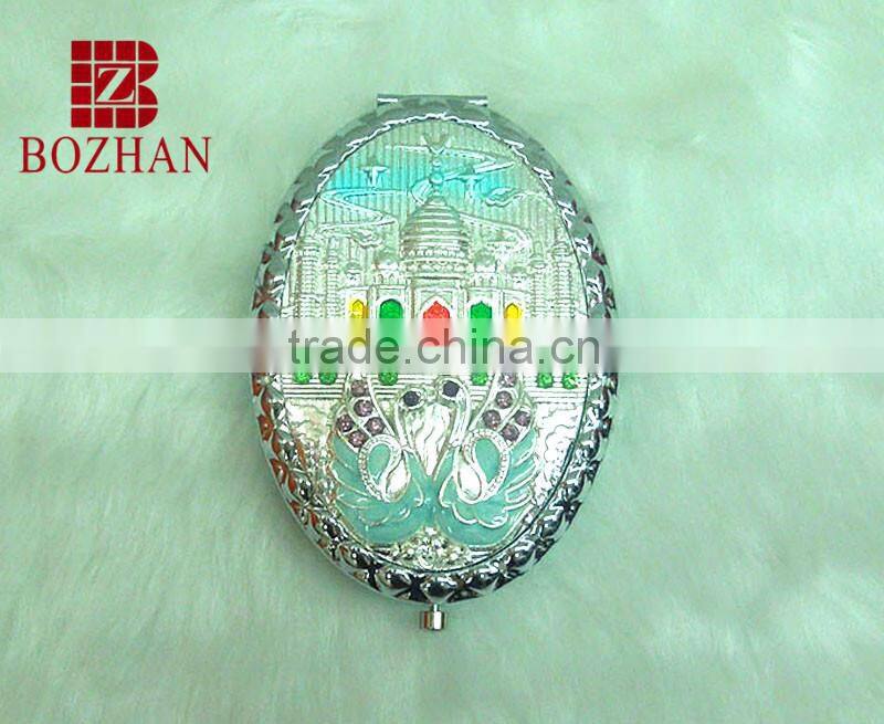Promotional gift metal compact mirror/castle rhinestone metal mirror for makeup
